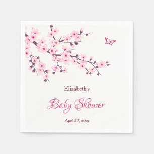 Cherry Blossom Pink White Baby Shower Napkin