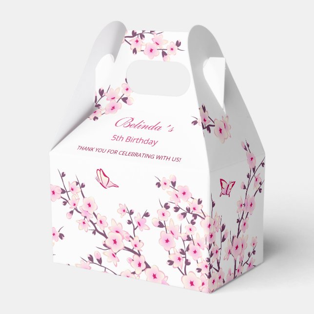 Cherry Blossom Pink White Birthday Thank You Favor Box (Front Side)