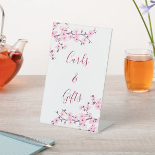 Cherry Blossom Pink White Cards And Gifts  Pedestal Sign