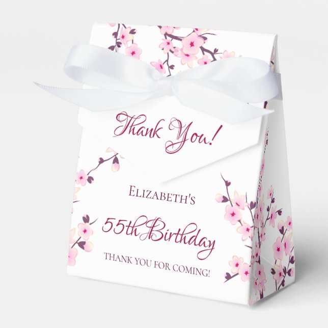 Cherry Blossom Pink White | Custom Birthday Favor Box (Front Side)