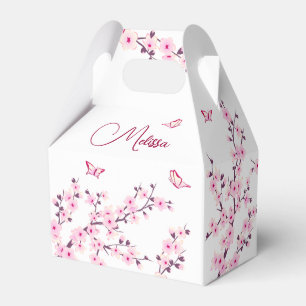 Cherry Blossom Pink White Custom Birthday Favor Box