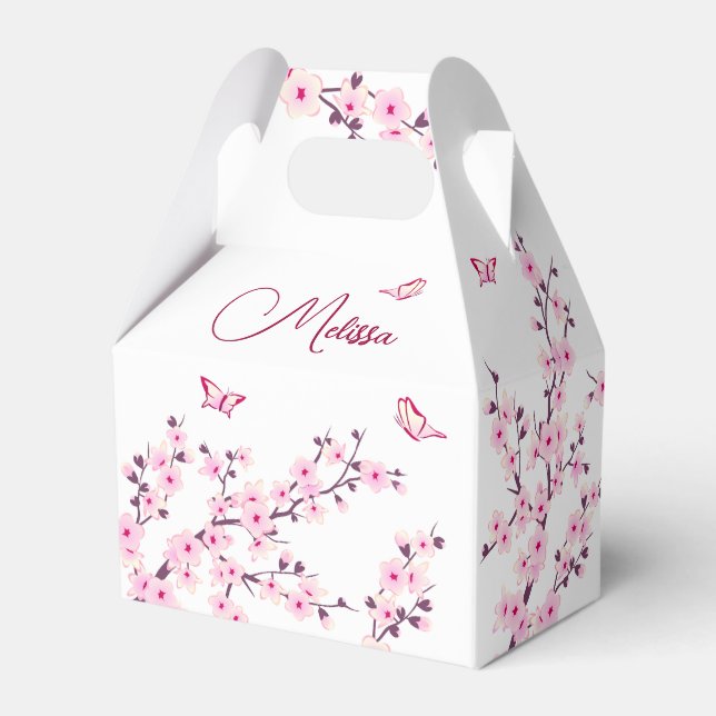 Cherry Blossom Pink White Custom Birthday Favor Box (Back Side)