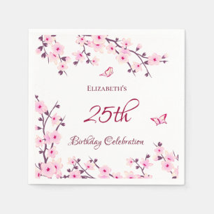 Cherry Blossom Pink White Custom Birthday Napkin