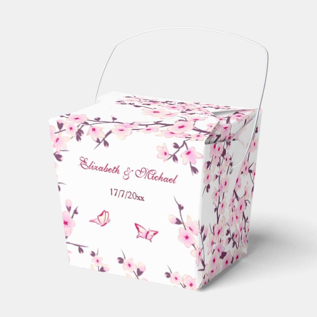 Cherry Blossom Pink White Custom Wedding  Favor Box (Front Side)