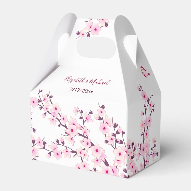 Cherry Blossom Pink White Custom Wedding Favor Box (Front Side)