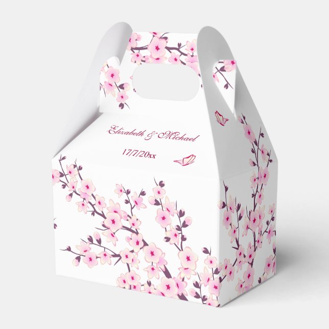 Cherry Blossom Pink White Custom Wedding  Favor Box (Front Side)