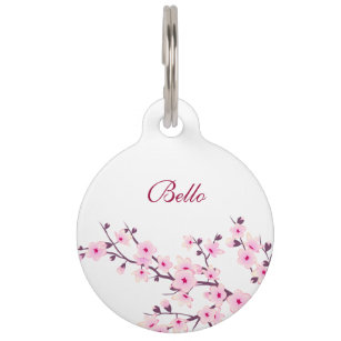 Cherry Blossom Pink White  Dog´s Name Your Address Pet Tag