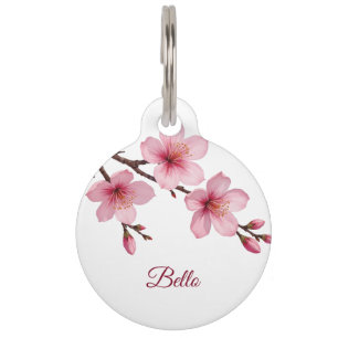 Cherry Blossom Pink White  Dog´s Name Your Address Pet Tag