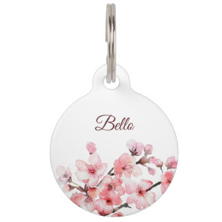 Cherry Blossom Pink White  Dog´s Name Your Address Pet Tag
