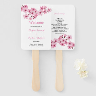 Cherry Blossom Pink White flora Wedding Program Hand Fan