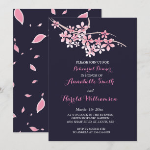 Cherry Blossom Pink White  floral Rehearsal Dinner Invitation