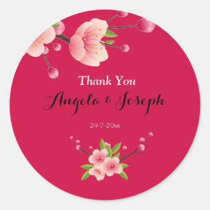 Cherry Blossom Pink White  floral round sticker