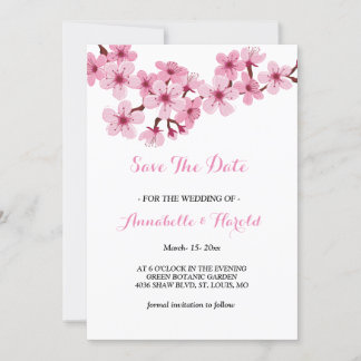 Cherry Blossom Pink White floral save the date