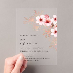 Cherry Blossom Pink White Wedding Acrylic Invitations