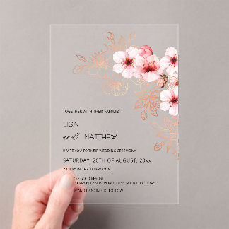 Cherry Blossom Pink White Wedding Acrylic Invitations