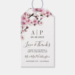 Cherry Blossom Pink White Wedding Favour Tags