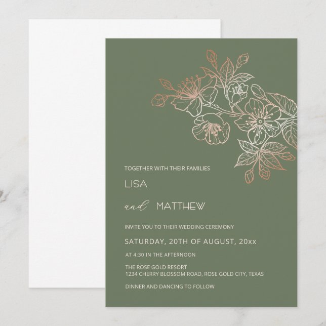 Cherry Blossom Pink White Wedding Invitation (Front/Back)