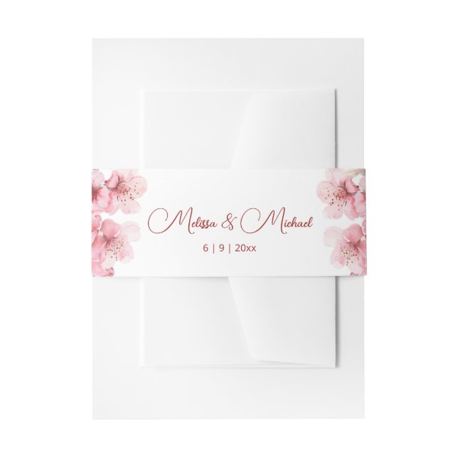 Cherry Blossom Pink White Wedding Invitation Belly Band (Front Example)
