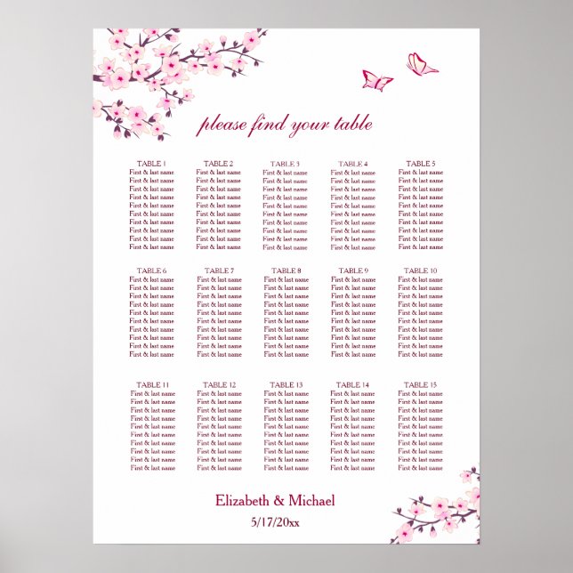 Cherry Blossom Pink White | Wedding   Poster (Front)
