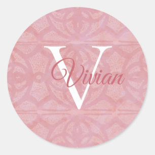 Cherry Blossom Pink With White Monogram Name Classic Round Sticker