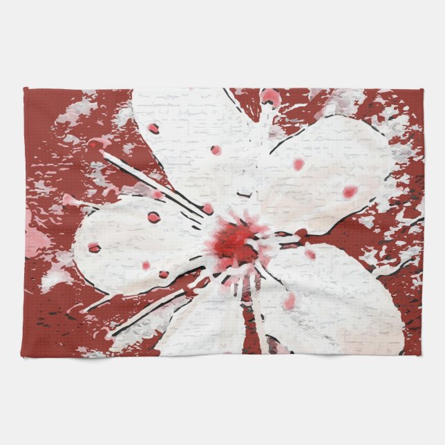 Cherry blossom poetry red white elegant sakura  kitchen towel (Horizontal)
