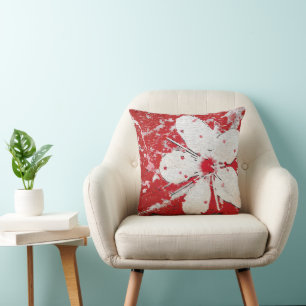 Cherry blossom poetry red white elegant sakura throw pillow