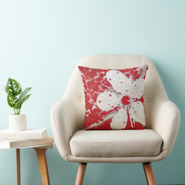 Cherry blossom poetry red white elegant sakura throw pillow (Chair)