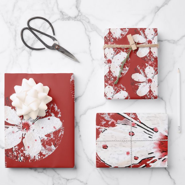 Cherry blossom poetry red white elegant sakura wrapping paper sheet (Front)