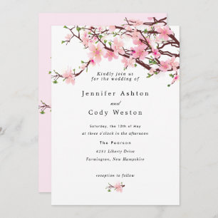 Cherry Blossom Pretty Pale Pink Wedding Invitation