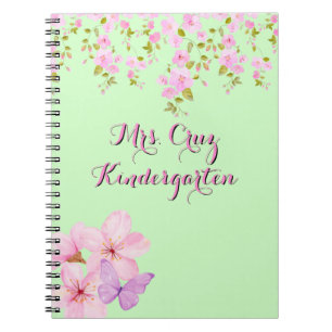 Cherry Blossom Pretty Pink & Green Custom Notebook