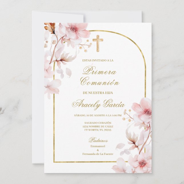 Cherry blossom primera comunión invitation (Front)