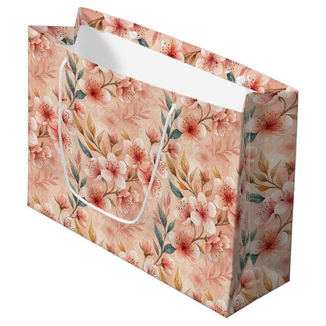 Cherry Blossom Print Large Gift Bag (Front Angled)