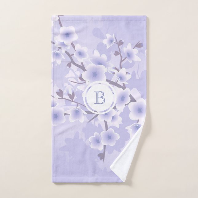 Cherry Blossom  Purple Floral Monogram  Hand Towel (Hand Towel)