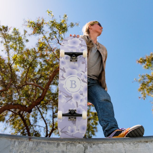Cherry Blossom  Purple Floral Monogram Skateboard (Outdoor 1)