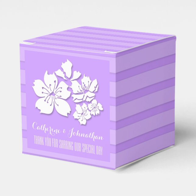 Cherry blossom purple wedding favours favor box (Front Side)