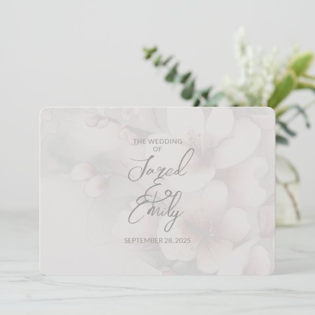 Cherry Blossom QR Code Wedding Invitation (Standing Front)