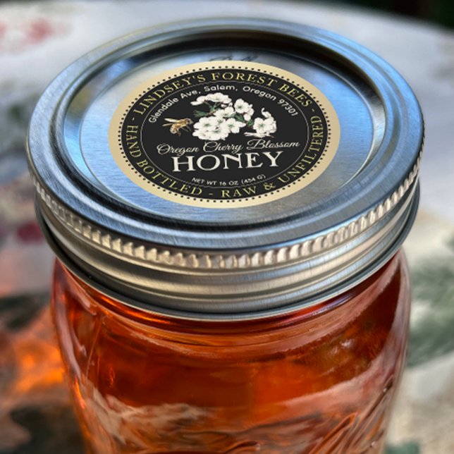 Cherry Blossom Raw Hand Bottled Honey Gold Border  Classic Round Sticker (Creator Uploaded)