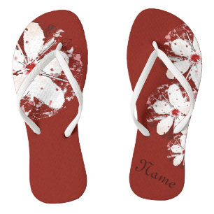Cherry blossom red and white girly sakura flip flops