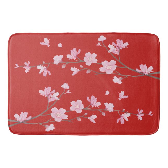 Cherry Blossom - Red Bath Mat (Front)