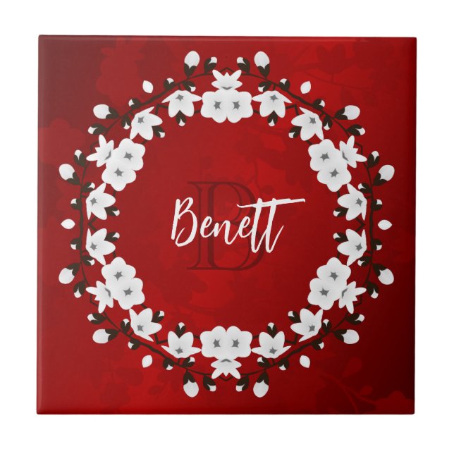 Cherry Blossom Red Black White Tile (Front)