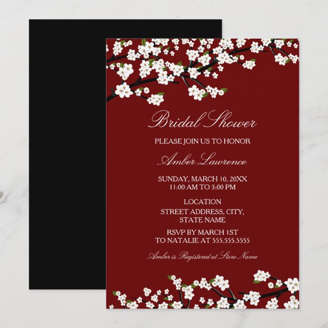 Cherry Blossom Red Bridal Shower Invitation (Front/Back)