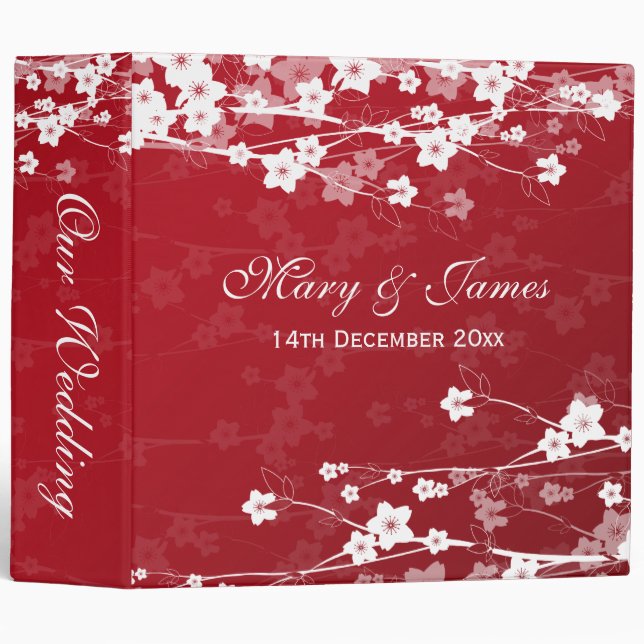 Cherry Blossom Red Elegant Wedding Binder (Front/Spine)