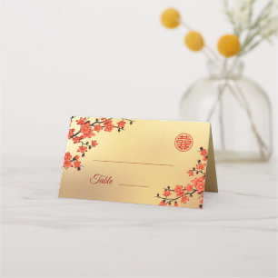 Cherry Blossom Red Gold   Chinese Wedding Place Card