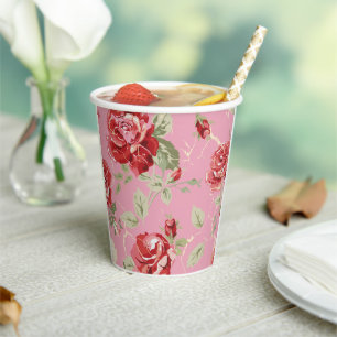 Cherry blossom red rose pattern paper cups