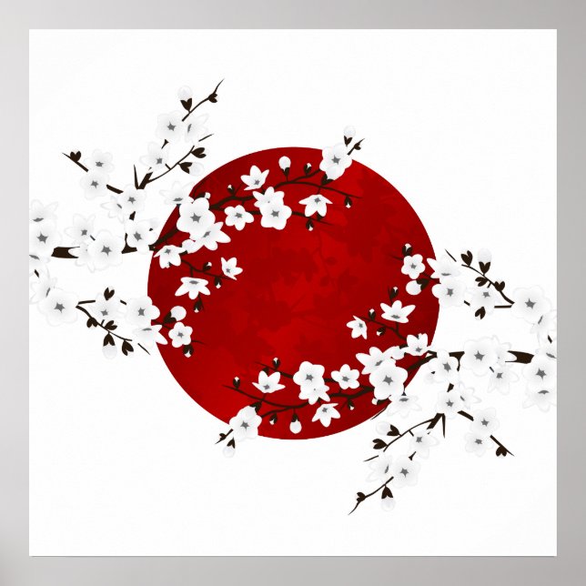 Cherry Blossom Rising Sun Red White Poster (Front)