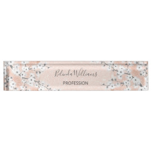 Cherry Blossom Rose Gold Blush Glitter Nameplate