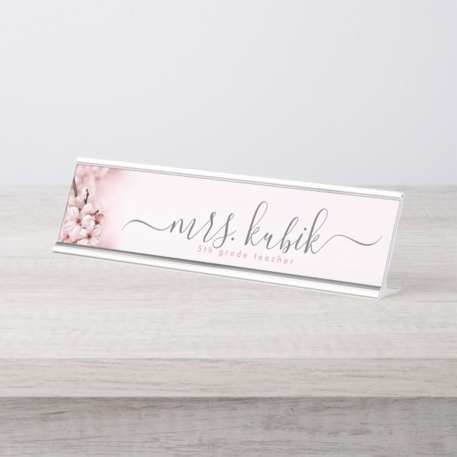 Cherry Blossom Rose Gold Teacher Desk Name Plate (Front)