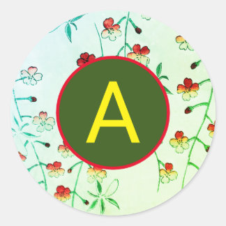 CHERRY BLOSSOM ROUND STICKER WITH CUSTOM INITIAL