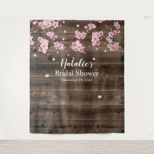 Cherry Blossom Rustic Barn Bridal Shower Backdrops Tapestry