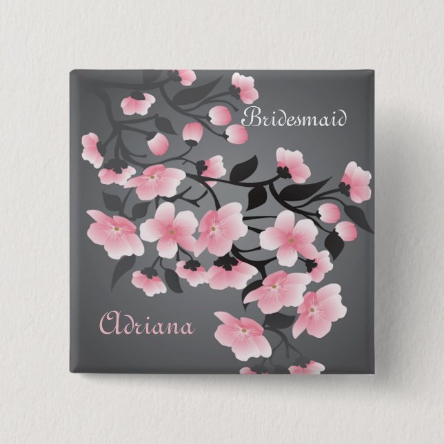Cherry blossom (Sakura) Bridesmaid 2 Inch Square Button (Front)